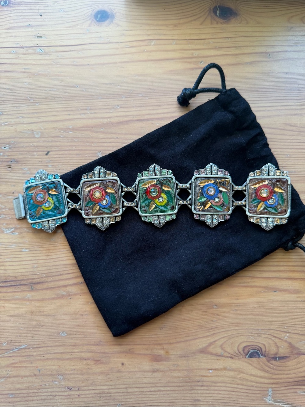 Sweet Romance Art Deco Enamel Bracelet with Silver Accents